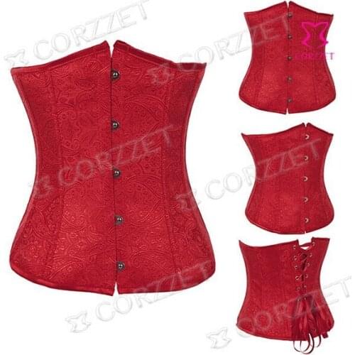 Female Latex Waist Trainer Corsets For Sale Women Red Dobby Front Bust Sexy Corset Underbust Corpete E Corseletes Espartilhos