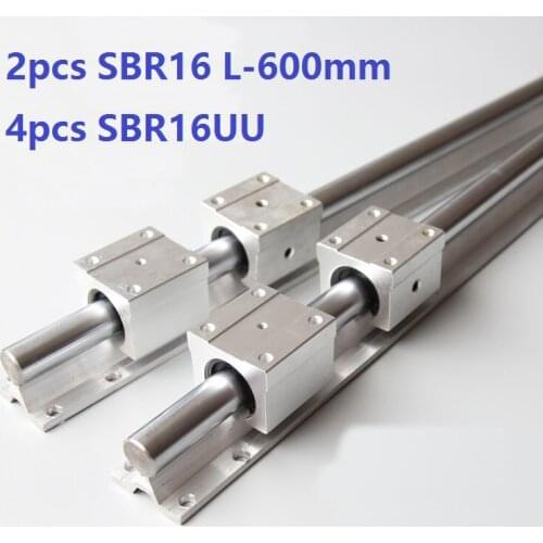 2pcs SBR16 L-600mm support rail linear guide + 4pcs SBR16UU linear bearing blocks for CNC router parts