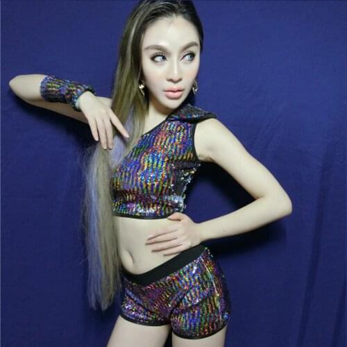 2020 Glitter Sequined Rave Pole Dance Performance Clothes Bra Stripper Car Model Nightlub Singer GOGO Dancers Jazz Costume 719