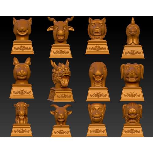 3D model for cnc 3D carved figure sculpture machine in STL file format Western culture, The old Summer Palace Chinese zodiac