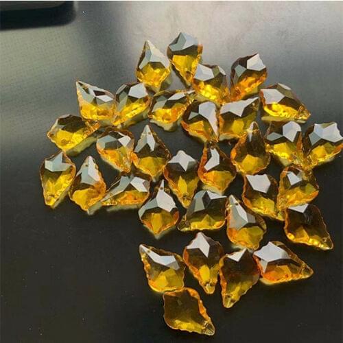 5Pcs Yellow Maple Leaf Faceted Chandelier Glass Crystal Lamp Prisms Hanging Drop Pendant Suncatcher DIY Bead Charms