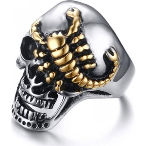 Punk accessories death gold scorpion skull mens ring party jewelry christmas gift motorcycle ring