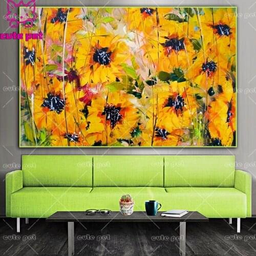 Full Drill squaer Drill Hand drawn abstract sun flower Diamond Painting Embroidery Cross Stitch Diamond Mosaic Home Decor Gifts