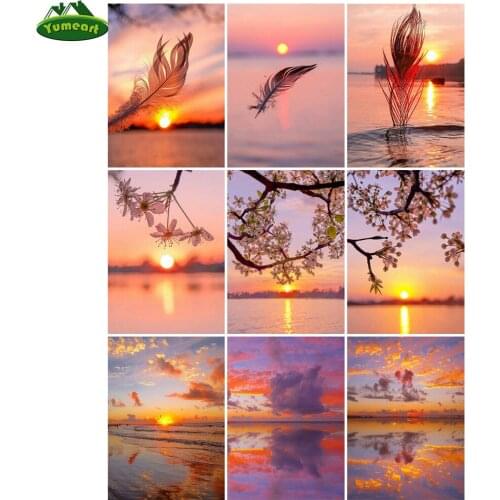 5D DIY Diamond Painting by Number Full Square Sunset Diamond Embroidery Mosaic Kits Nature Landscape Art Decorations for Home
