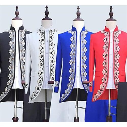 Blazer men groom suit set with pants mens wedding suits european court singer star style dance stage clothing formal dress