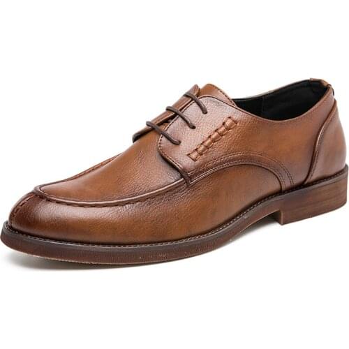 British Style Mens Leather Shoes Trend All-match Dress Shoes Male Breathable Casual Shoes Brown Business Quality Leather Shoes