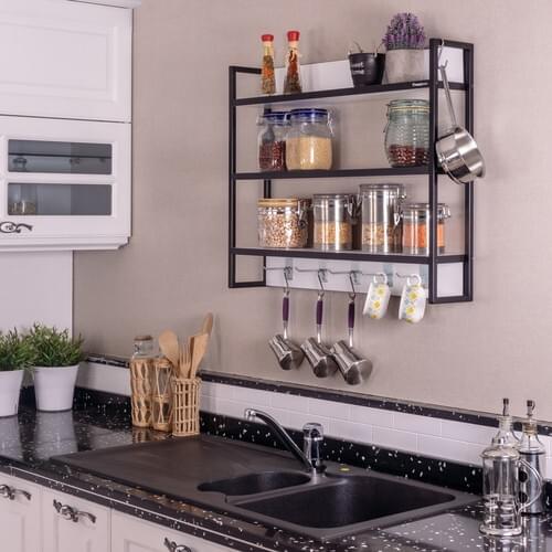 Mudesa Decorative Metal Wood Kitchen Material Rack Spice Wall Mounted Terek