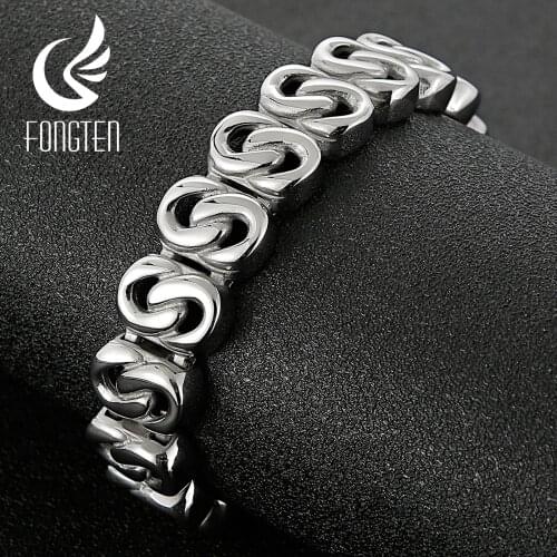 Fongten High Quality Polished Stainless Steel Link Chain Men bracelet Punk Shiny Bangle Personality Jewelry