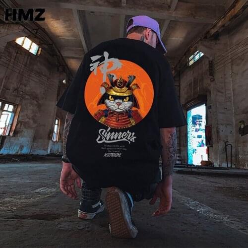 HMZ 2021 T Shirt Streetwear Men Oversize Hip Hop T-Shirt Cat Harajuku Tshirt Summer Short Sleeve Cotton Loose Tops Chic Tee Men
