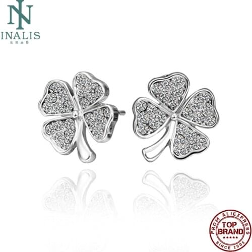 INALIS Four Clover Stud Earrings For Women Luck Inlay Czech Crystal Unique Design Fit Festival Birthday Fashion Jewelry Gifts