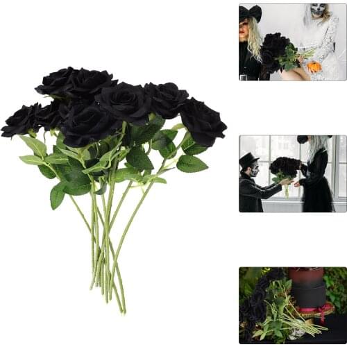 10pcs Single Branch Artificial Bouquet Black Rose Bouquet Fake Flower
