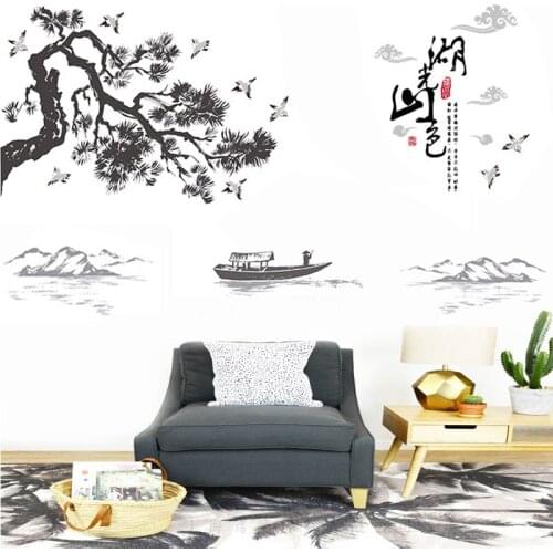 Chinese ink landscape painting wall stickers Vinyl DIY Art Wall Decals For Living room Sofa Background wall Study Decor Murals