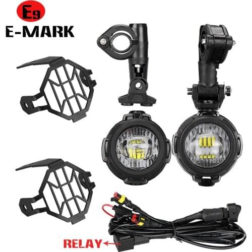 40W Motorcycle LED Auxiliary Fog Light Kits Spot Driving Lamps with Protect Guards Wiring Harness For for BMW R1200GS F800GS
