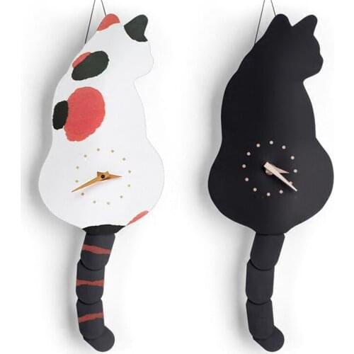 Creative Wall Clock Cat Wag Tail Vivid DIY Living Room Home Wall Decoration Fashion Kids Gift Funny Cat Toys Shabby Chic 25XX02