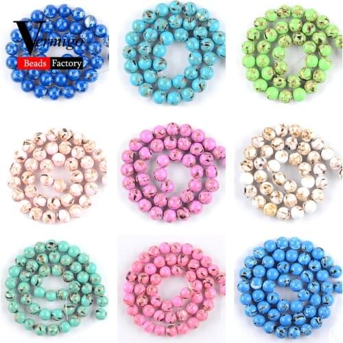 Wholesale Round Pink Blue White Shell Turquoises Beads Loose Stone Beads For Jewelry Making 4 6 8 10 12mm Diy Bracelet 15"Strand