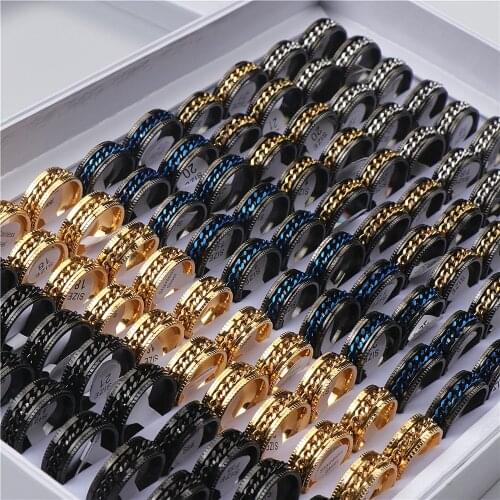20pcs/lot Cool Spinner Chain Stainless Steel Rotatable Rings For Women Men Jewelry Party Gifts Mix Color Wholesale