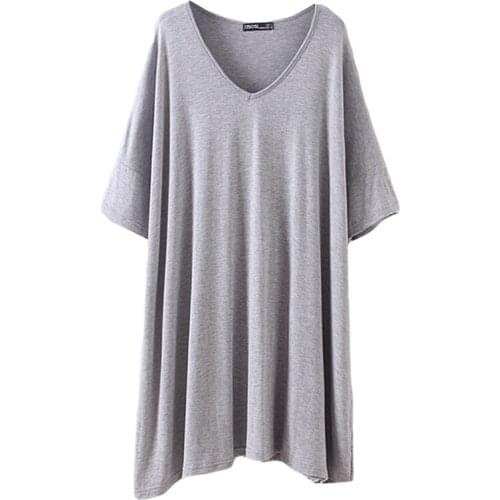 Summer Sexy Sleepwear V-Collar Nightdress Modal Nightgown Women Sleep Night Dress Solid Nightshirt Homewear Nighty Clothes