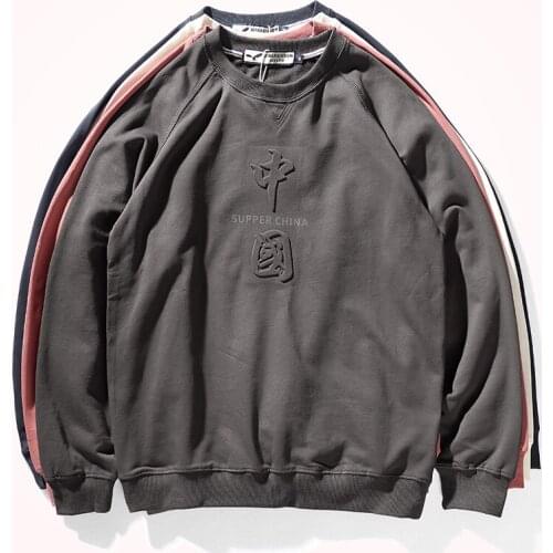 American Retro Terry 3D Letter Printed Hoodies Mens Pure Cotton Washed Old Pullover Knitted Long Sleeve O-neck Casual Sportwear