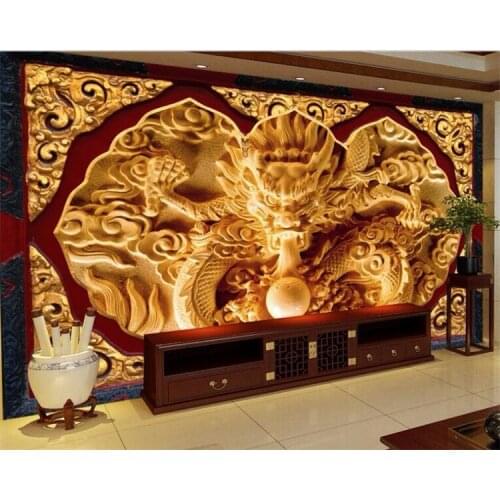 Custom large - scale mural stone carving three - dimensional dragon map TV background wall non - woven wallpaper