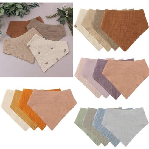 4 Pc Soft Cotton Baby Bibs Solid Color Snap Button Triangle Scarf Newborn Feeding Bibs Bandana Burp Cloth Baby Stuff Shower Gift