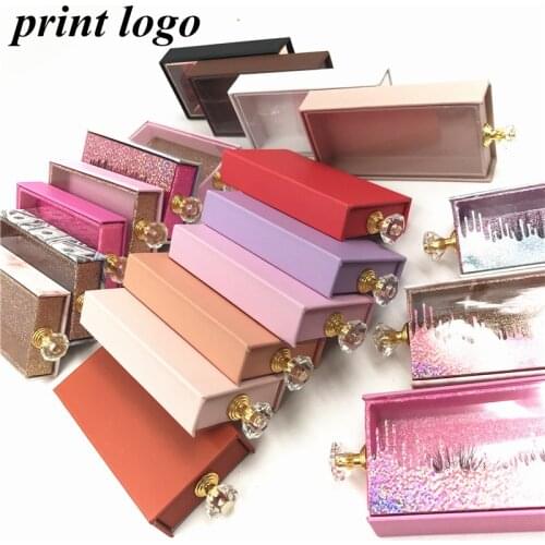 New wholesales Crystal handle NEW make logo False Eyelashes Packaging Box Lash Boxes Fake 3d Mink Lashes Glitter Case empty