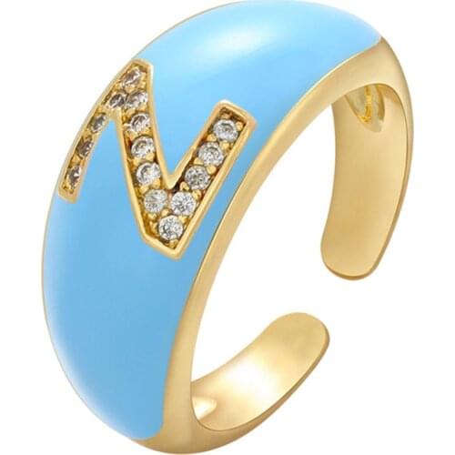New Design Women Adjustable Crystal Gold Letter Open Ring Alphabet Rings Womens Signet Ring Jewelry Gifts Accessories