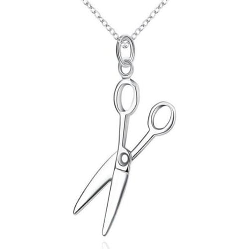 Wholesale silver plated pendant,925 fashion Silver colorjewelry scissors pendants necklace for women/men +chain