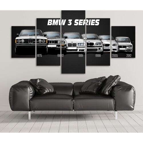 Canvas Printed Poster Home Decor 5 Pieces HD Bmw M3 M5 White Sport Car Paintings Wall Art Pictures Living Room Modular Framed