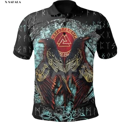 Viking Raven Moon Tattoo Odin Angry Wolf 3D Full Printed Men Women Thin Polo Shirt Collar Short Sleeve Street Wear Casual Tee