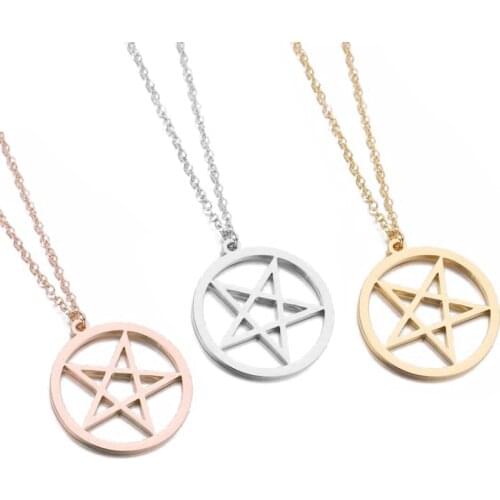 Sasusp Pentagram Amulet Satanic Pendant Necklace Women Stainless Steel Choker Chain Necklaces 2020