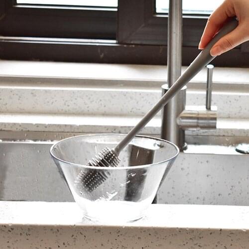 Milk Bottle Brush Rubber TPR Bristles Long Handle Cleaning Brush for Vacuum Flask Thermos