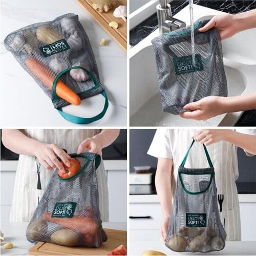 Foldable Hanging Storage Pocket Breathable Reusable Mesh Bag Kitchen Garlic Onion Vegetable Sorting Bag Kitchen Organizer