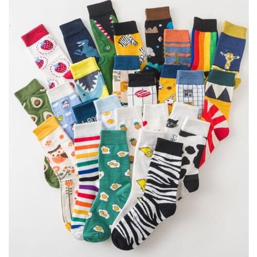 Unisex Funny Socks Women Men Personality Flamingo Avocado Giraffe rRabbit Zebra Shark Poached Egg Fruit Banana Harajuku Woman