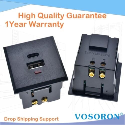 USB+Type -C AC Power Socket Embedded Desktop Receptacle DC Charging Power Panel Module Outlet 5V 220V With LED Indicator