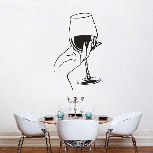Wine Glass With Hand Vinyl Wall Stickers Bar Kitchen Wall Murals Art Restaurant Decor Drink Wine Lover Home Poster Wall Decal