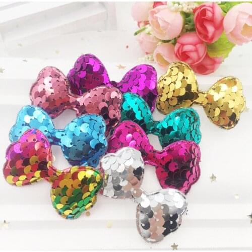 16pcs Colorful Glitter Fish Scale Sequin Padded Fabric Bow Applique Making Children Hair Clip Accessories DIY Craft Supplies