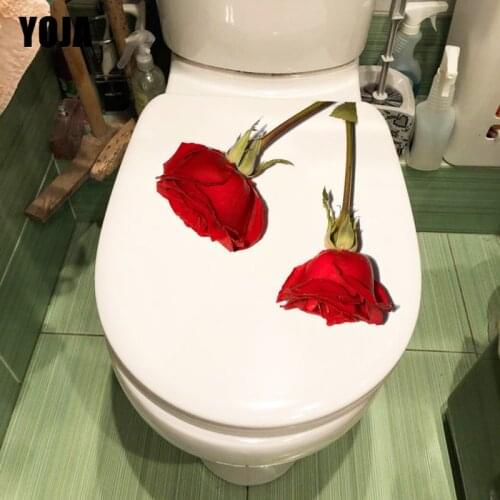 YOJA 23.7*21.3CM Rose Branch Creative Bathroom Toilet Decor Decal Fashion Home Wall Sticker T1-1088