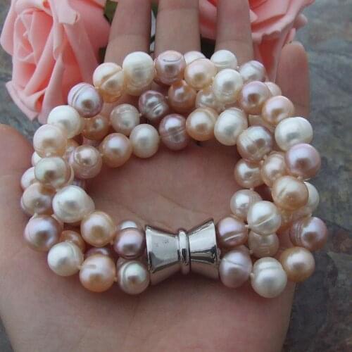YYGEM office style 8" 10-11MM Multi color Round freshwater Pearl Bracelet magnet clasp