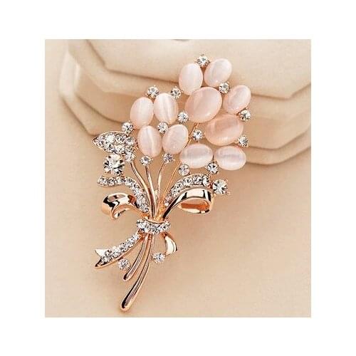 Fashionable Opal Stone Flower Brooch Pin Garment Accessories Creative Birthday Gift Brooches For Women Rhinestone Brooch Pin