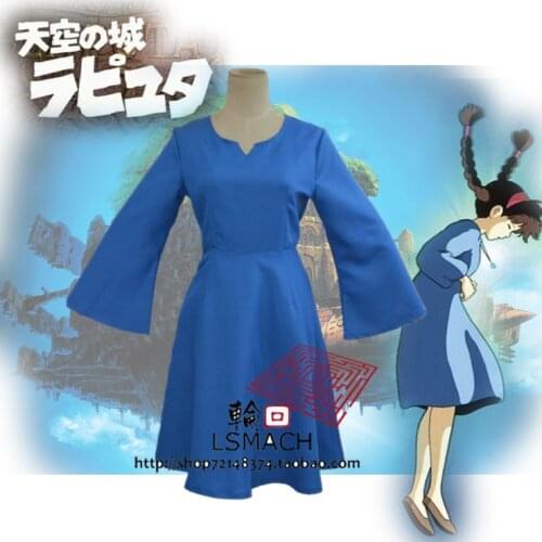 Castle in the Sky Cosplay Costume Sheeta Blue Dresses Lucita Toel Ul Laputa Women Clothes XXS-XXXL