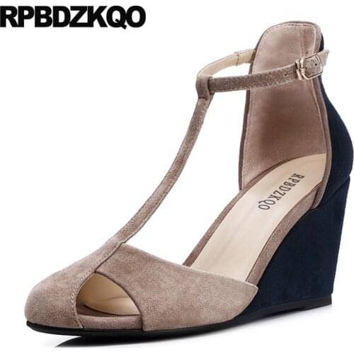 Female T Strap Wedge Designer Closed Toe Women Sandals 2018 Summer Pumps Fashion Ladies Ankle Korean Shoes High Heels Elegant