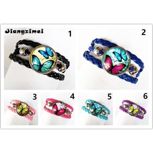 24pcs/lot Black, blue, pink, red Lovely Butterfl Glass silver bracelet for Girls fashionable bracelets hand chain