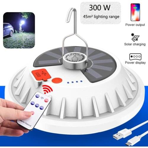 300W Rechargeable LED Bulb Lamp Remote Control Solar Charge Lantern Portable Emergency Night Market Light Outdoor Camping Lamp