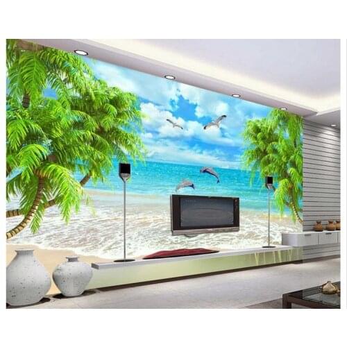 3D photo wallpaper custom 3d wall murals wallpaper Summer love sea coconut TV setting wall 3d wallpaper living room