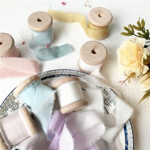 5mts/roll White Pure Silk Frayed Edged Ribbon wedding bouquet streamers for bouquet decoration, stationary gift wrapping
