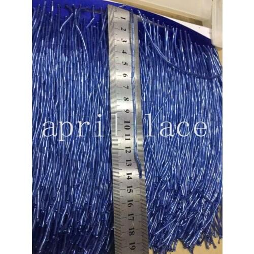 5yards cc006 # 14-15cm width blue beads fringe satin ribbon tassel for garment/decorative/home /wedding bridal gown dress