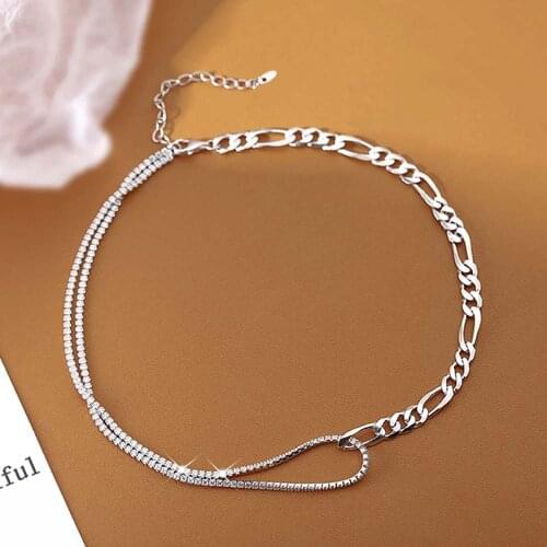 Asymmetric Zircon Rhinestone Chain Necklace Women Choker Simple Stitching Clavicle Chain Necklace Trendy Jewelry Accessories