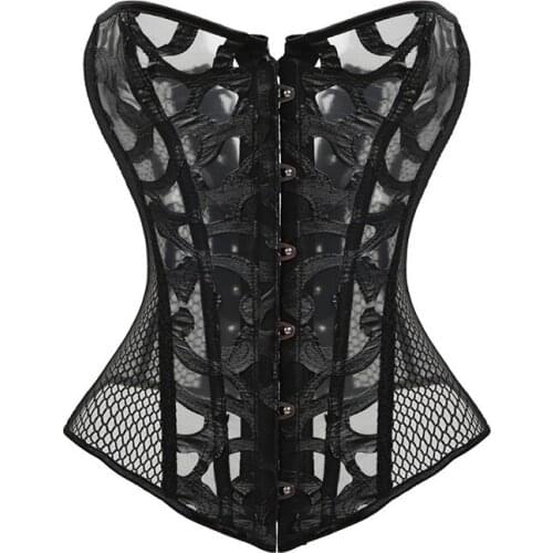 Hollow Out White Gothic Bustiers Women Sexy Waist Corset Tops Black Steampunk Corsage Overbust Lace Up Lingerie Bodice S-6XL