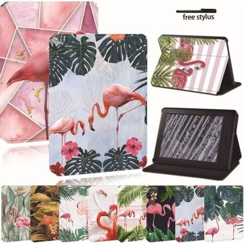 For Amazon Kindle 8/10th 2016 2019 / Paperwhite 1/2/3/4 Printed flamingo tablet Leather Reader Stand Folio Shockproo Cover Case