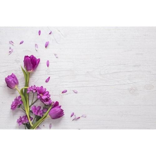 Purple Flowers Petals Wooden Plank Photo Background Custom Backdrop for Lovers Valentines Day Baby Shower Photobooth Fond Photo
